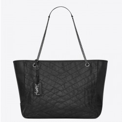 Saint Laurent Niki Shopping Bag In Black Crinkled Calfskin 493