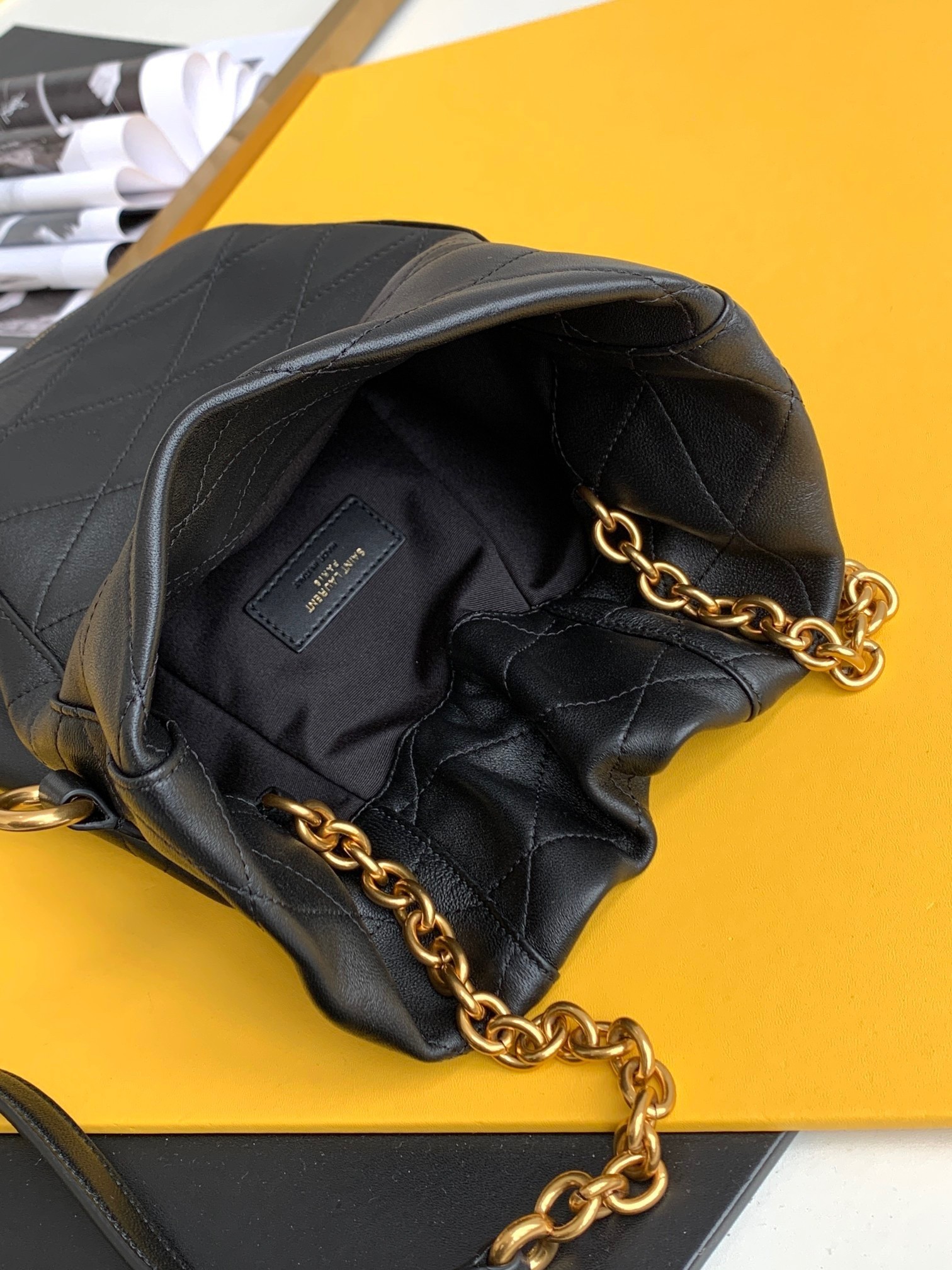 Saint Laurent Le Maillon Hook Bucket Bag In Black Lambskin 611