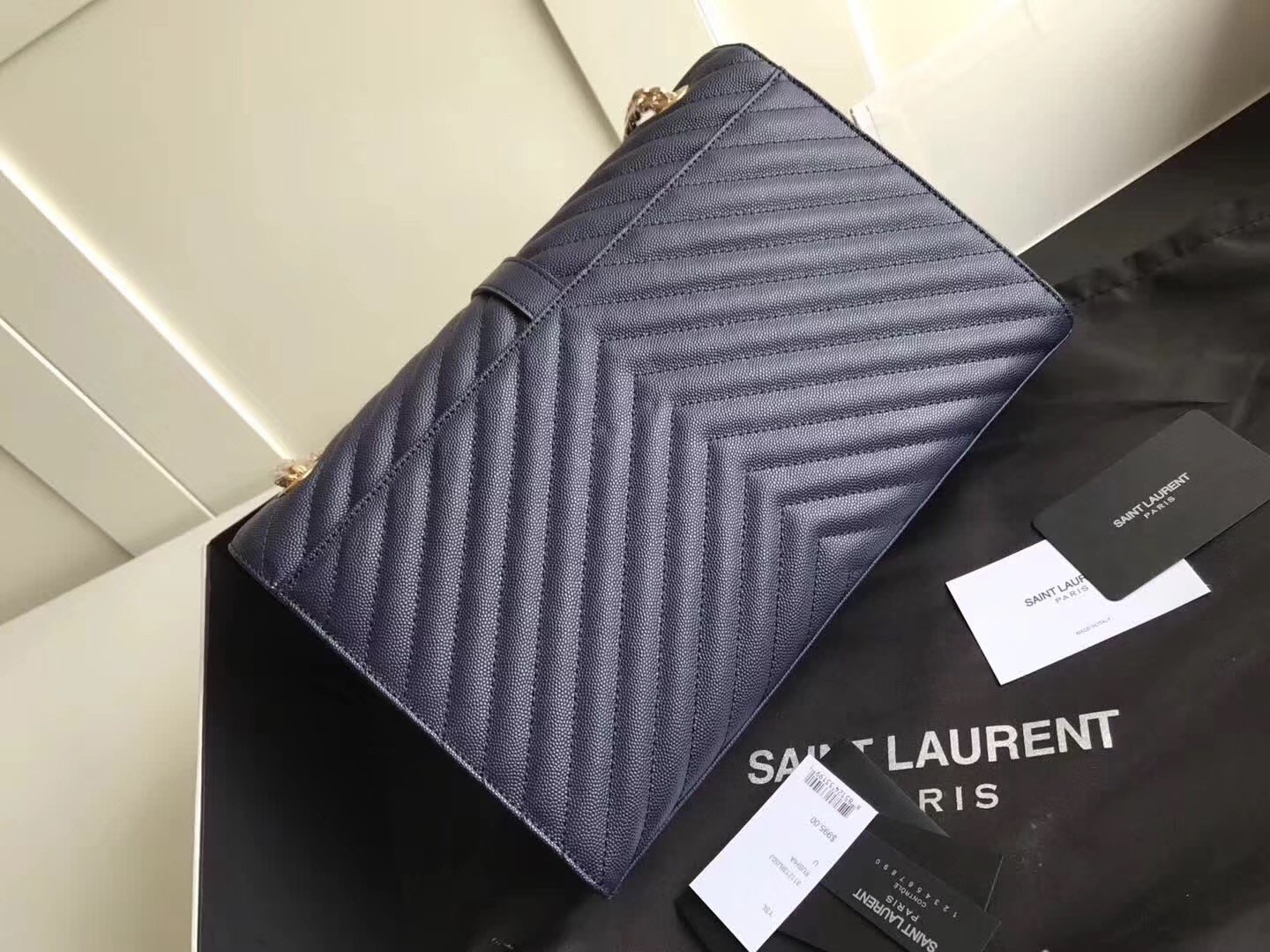 Saint Laurent Envelope Large Bag In Blue Quilted Leather 639