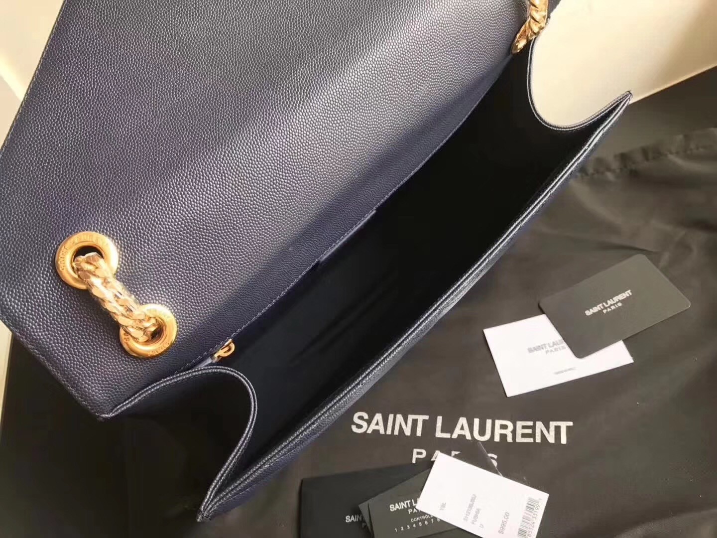 Saint Laurent Envelope Large Bag In Blue Quilted Leather 639