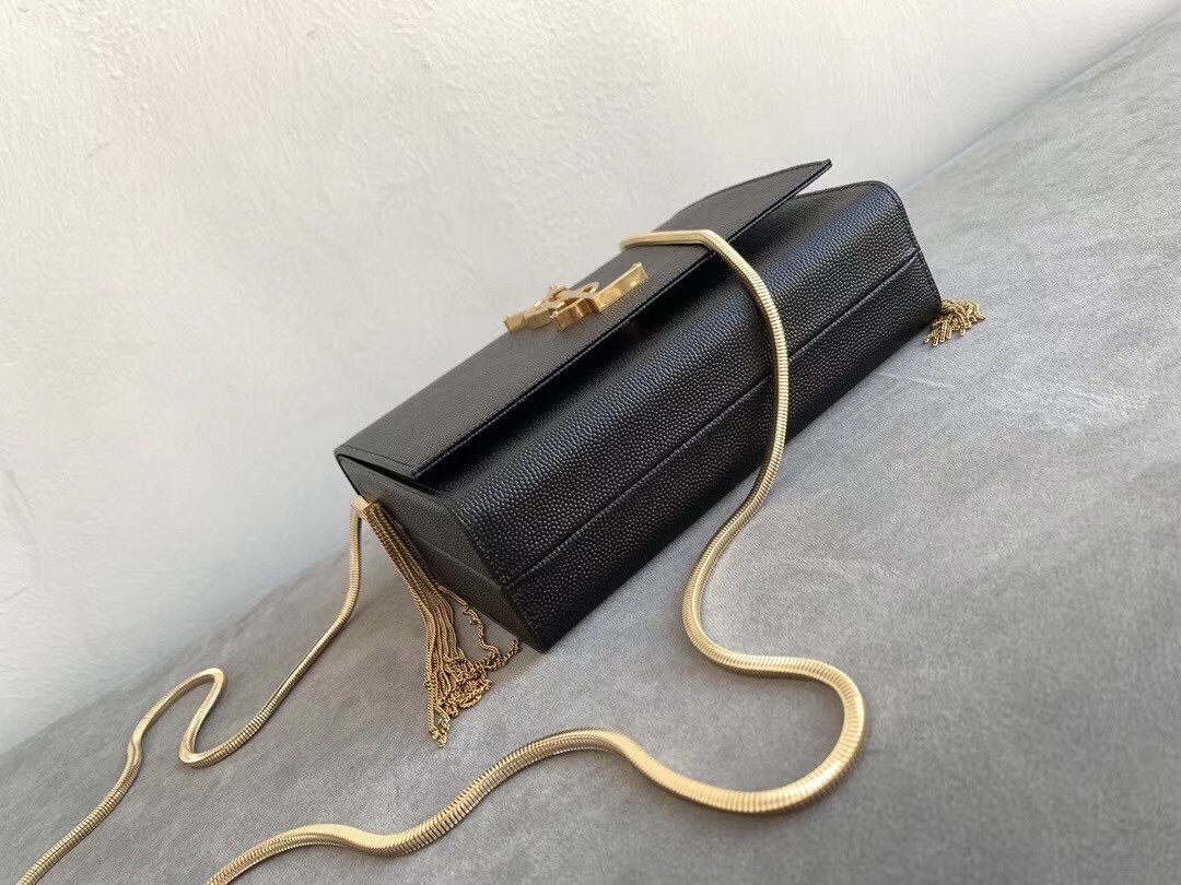 Saint Laurent Kate Box Bag In Black Grained Leather 749