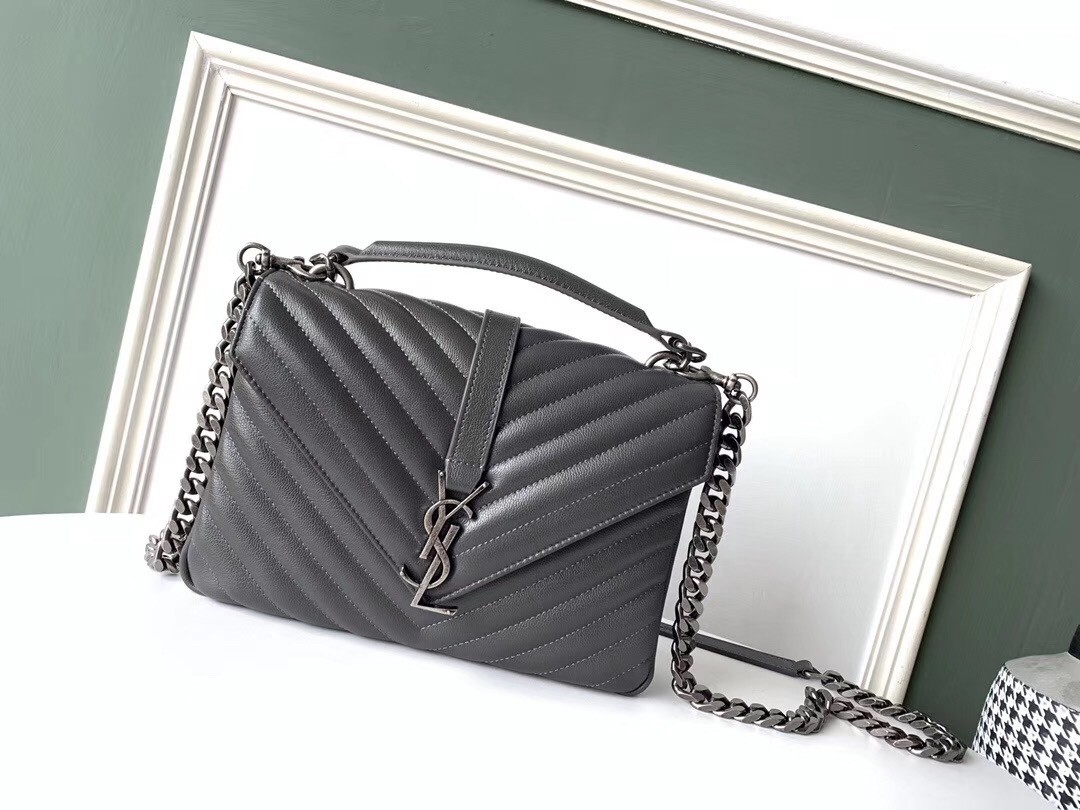 Saint Laurent College Medium Bag In Grey Matelasse Leather 783