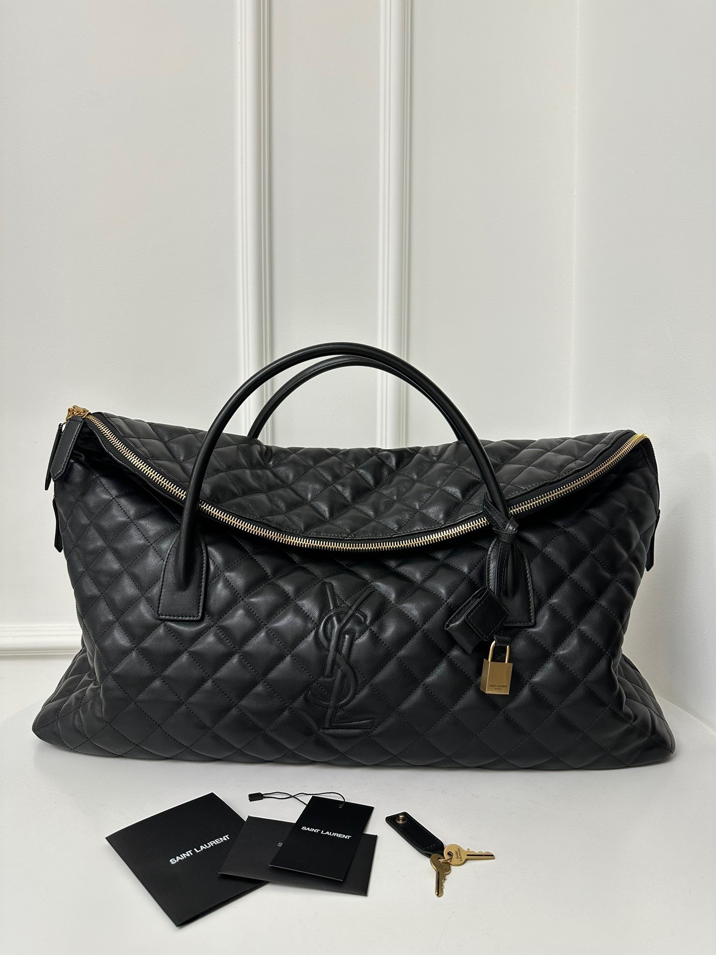 Saint Laurent Es Giant Travel Bag In Black Quilted Leather 659