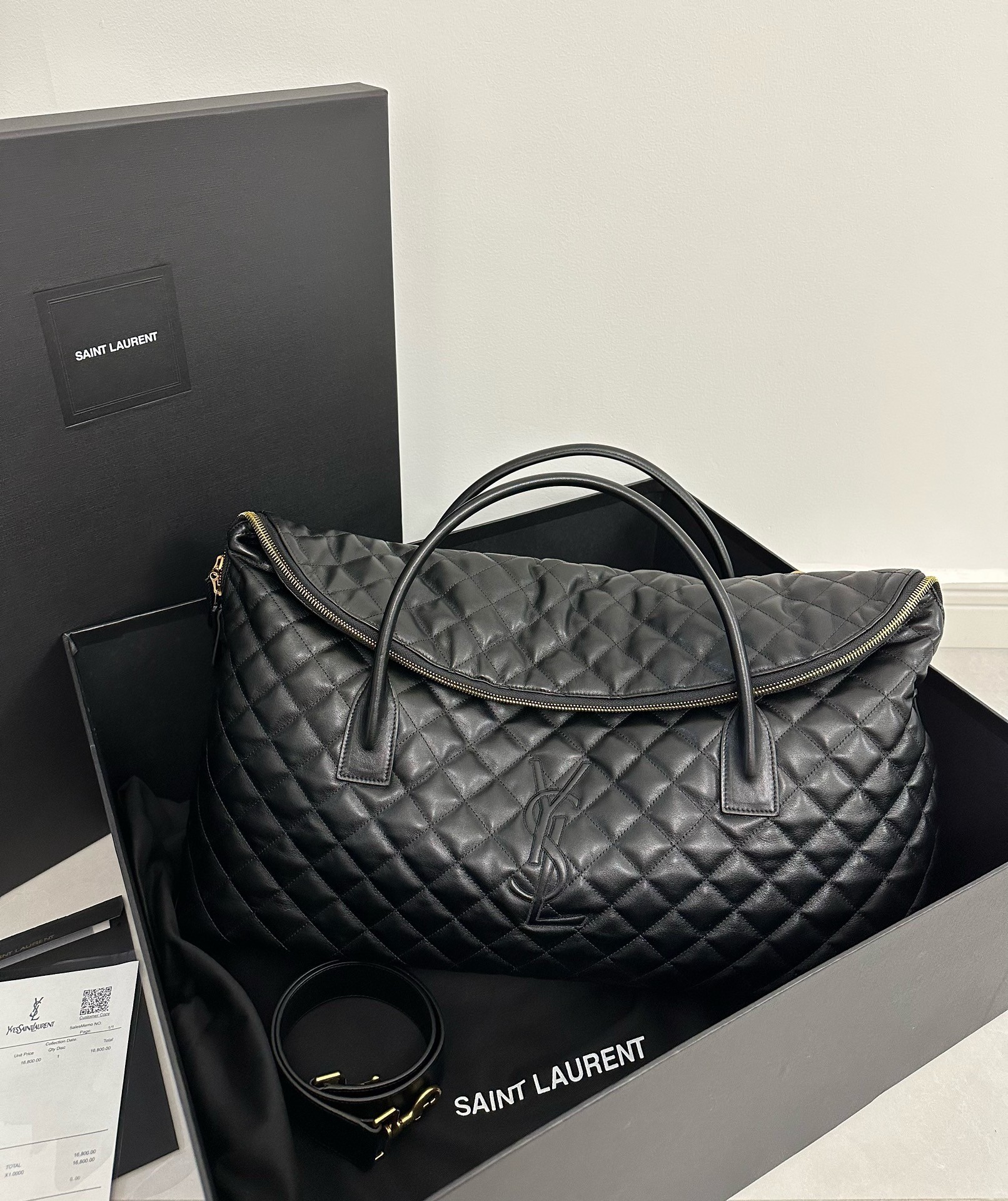 Saint Laurent Es Giant Travel Bag In Black Quilted Leather 659