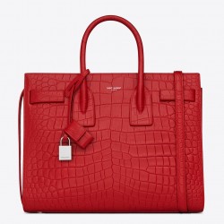 Saint Laurent Small Sac De Jour Bag In Red Crocodile Leather 738