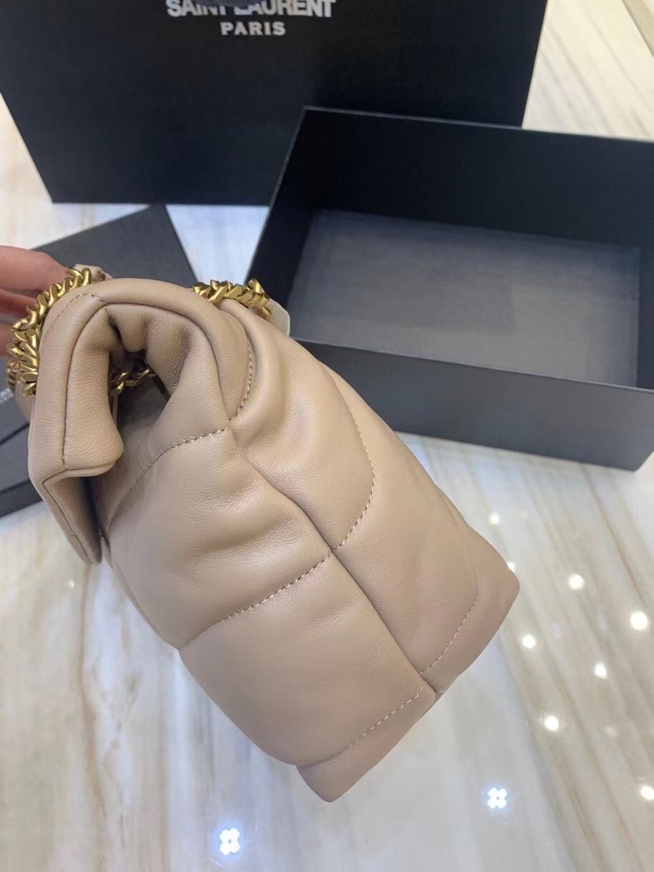 Saint Laurent Small Loulou Puffer Bag In Beige Lambskin 759