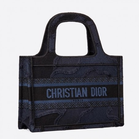 Dior Mini Book Tote Bag In Blue Camouflage Canvas 180