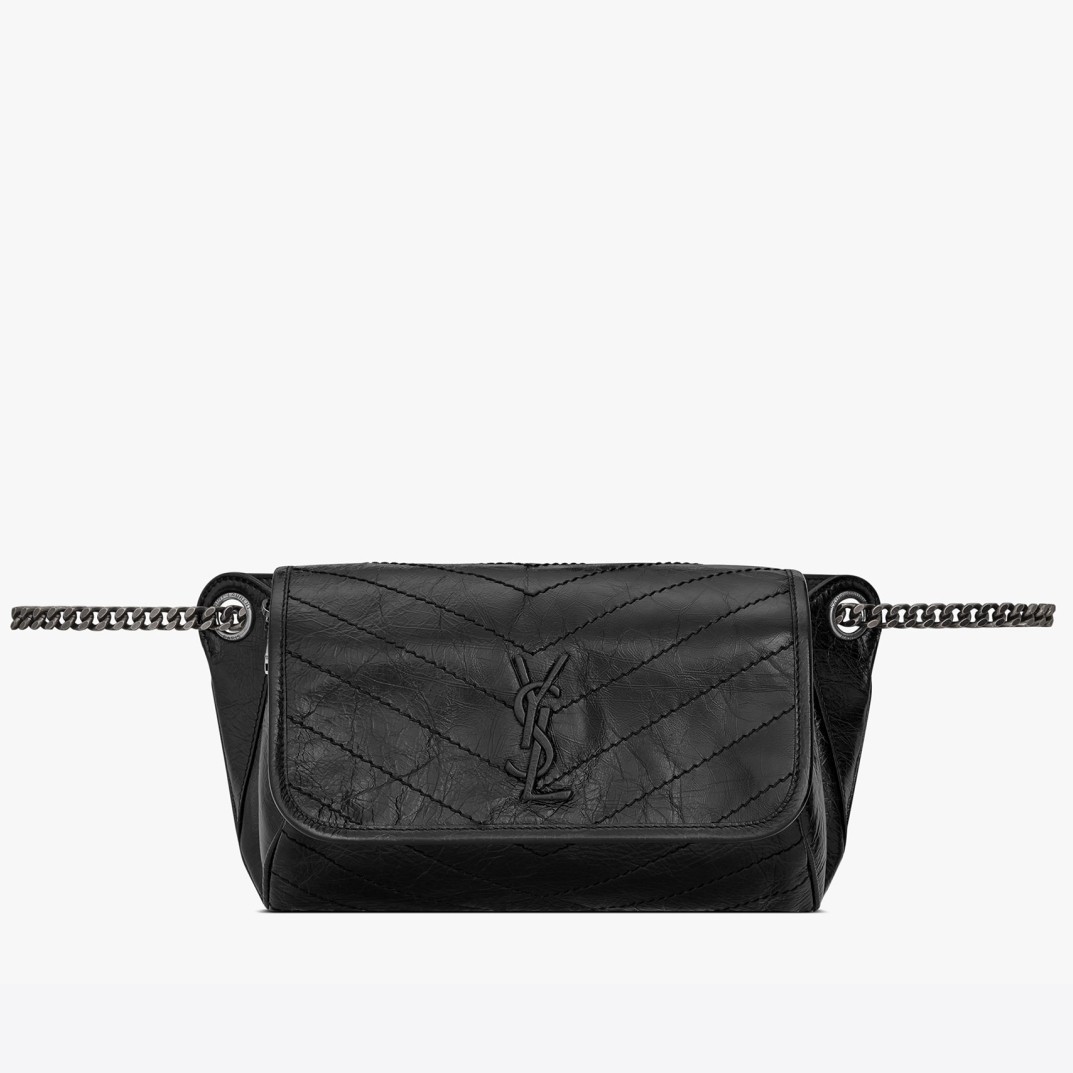 Saint Laurent Niki Body Bag In Black Crinkled Vintage Leather 498