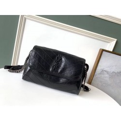 Saint Laurent Niki Body Bag In Black Crinkled Vintage Leather 498