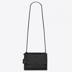 Saint Laurent Sunset Medium Bag In Noir Crocodile Embossed Leather 886