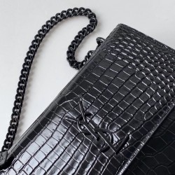 Saint Laurent Sunset Medium Bag In Noir Crocodile Embossed Leather 886