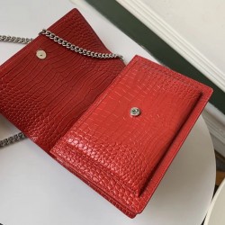 Saint Laurent Sunset Medium Bag In Red Crocodile Embossed Leather 913