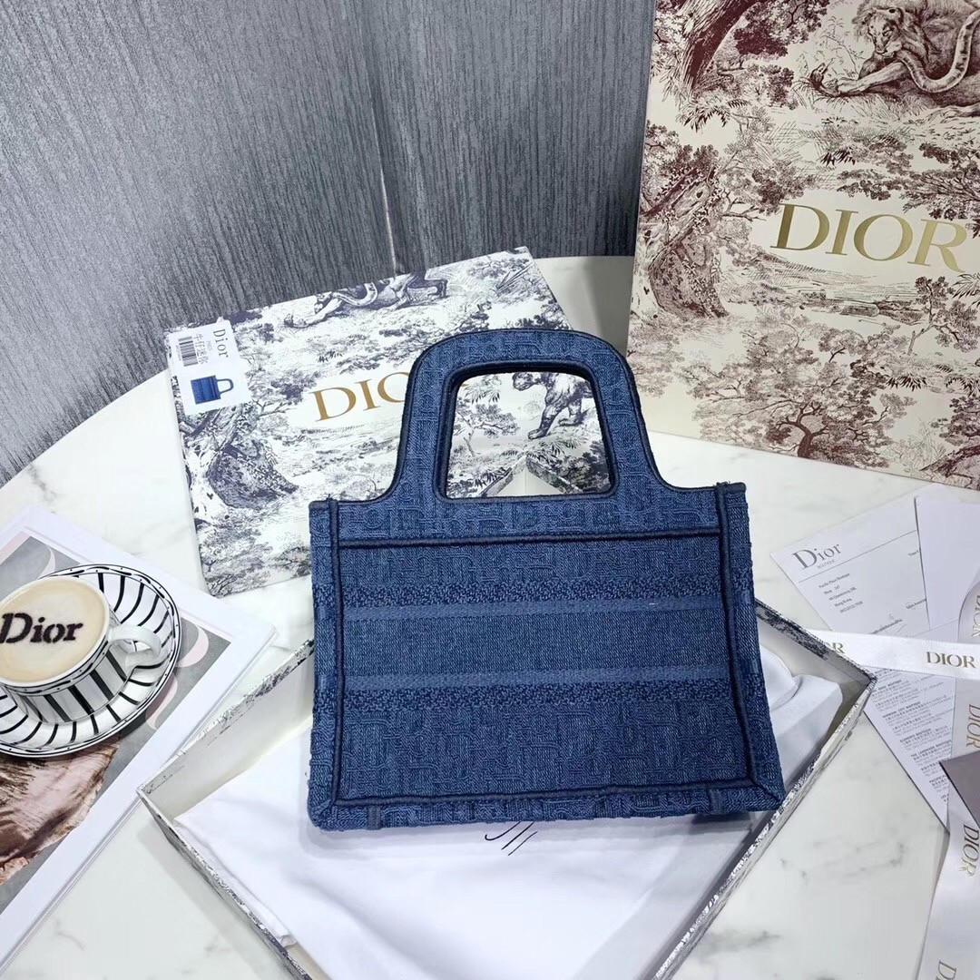 Dior Mini Book Tote Bag In Denim Blue Oblique Canvas 440