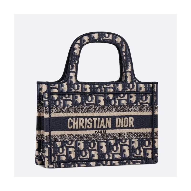 Dior Mini Book Tote Bag In Blue Oblique Canvas 160