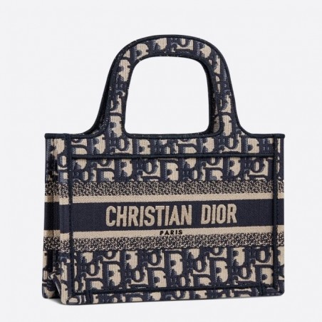 Dior Mini Book Tote Bag In Blue Oblique Canvas 160