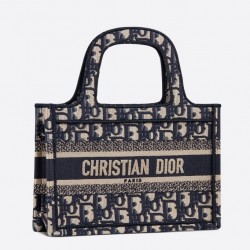 Dior Mini Book Tote Bag In Blue Oblique Canvas 160