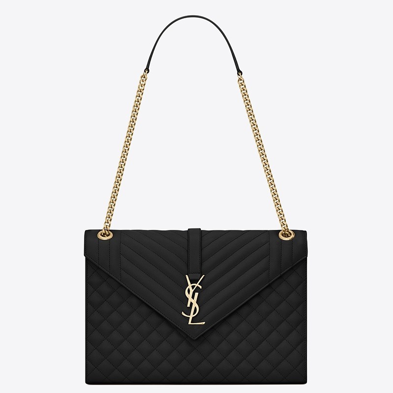 Saint Laurent Envelope Large Bag In Black Grained Leather 304