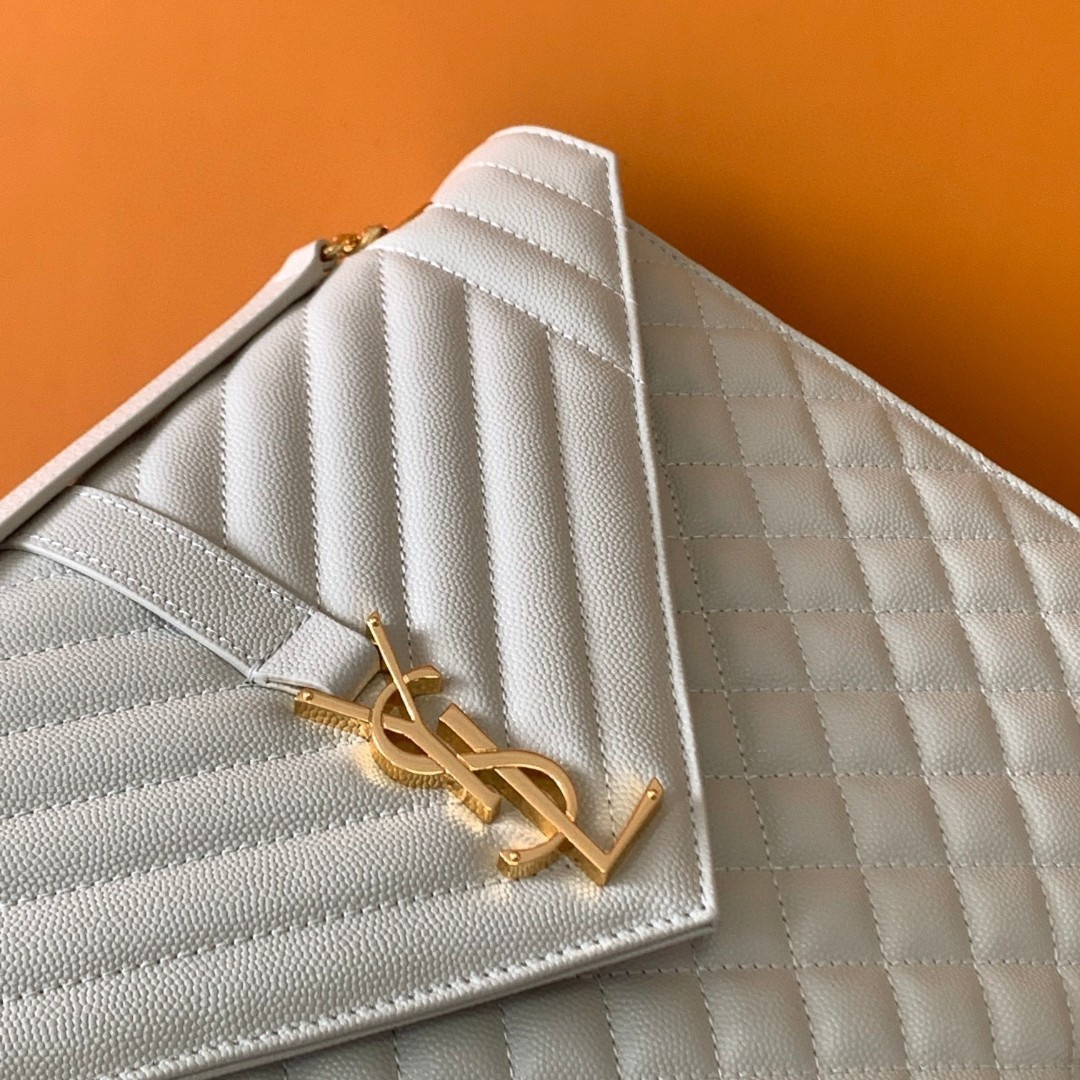 Saint Laurent Envelope Large Bag In White Matelasse Grained Leather 962