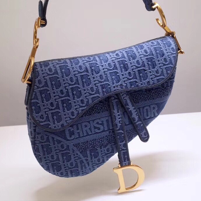Dior Saddle Bag In Denim Blue Dior Oblique Canvas 870
