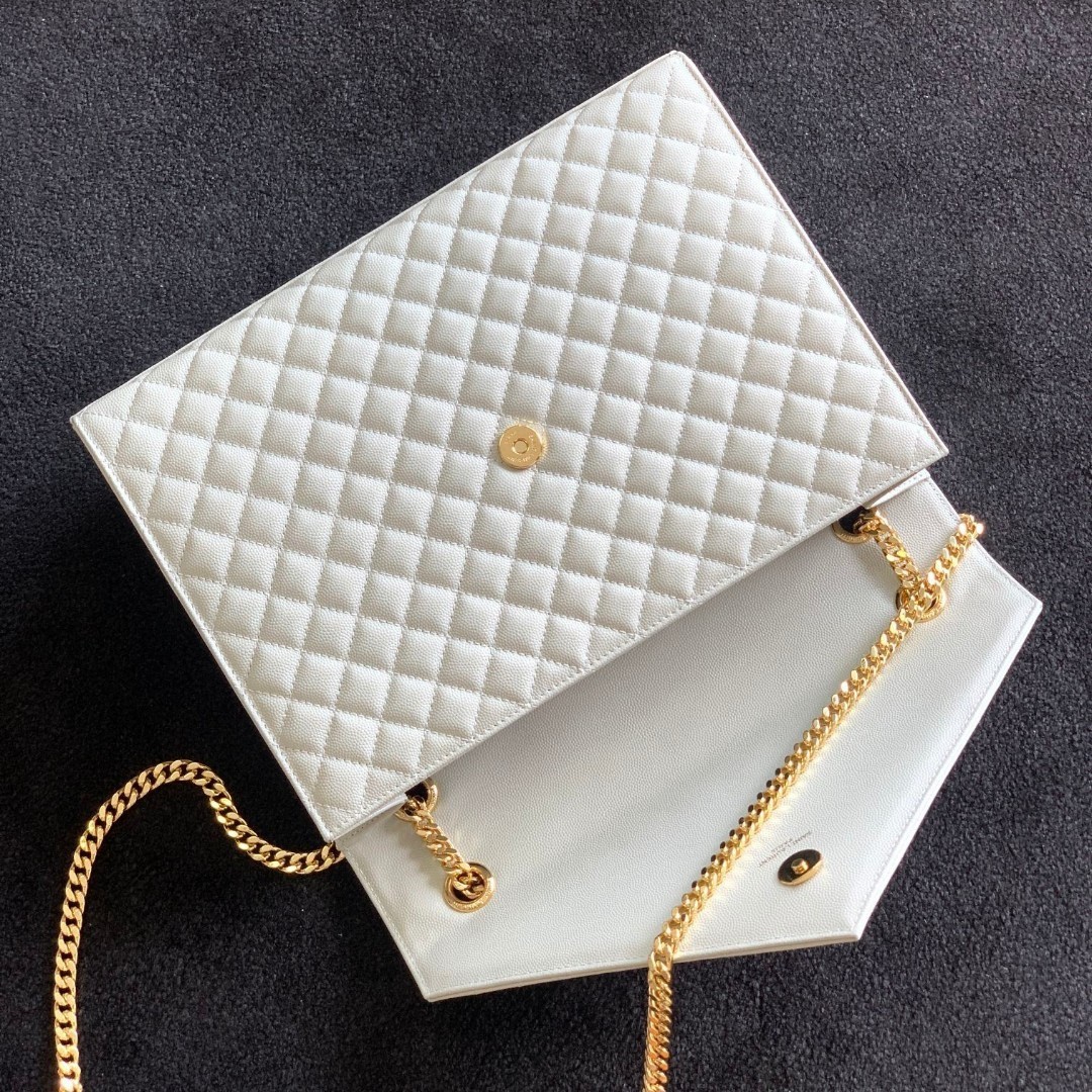 Saint Laurent Envelope Large Bag In White Matelasse Grained Leather 962