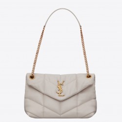 Saint Laurent Small Loulou Puffer Bag In White Lambskin 586