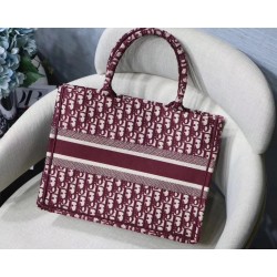 Dior Small Book Tote Bag In Bordeaux Oblique Canvas 226