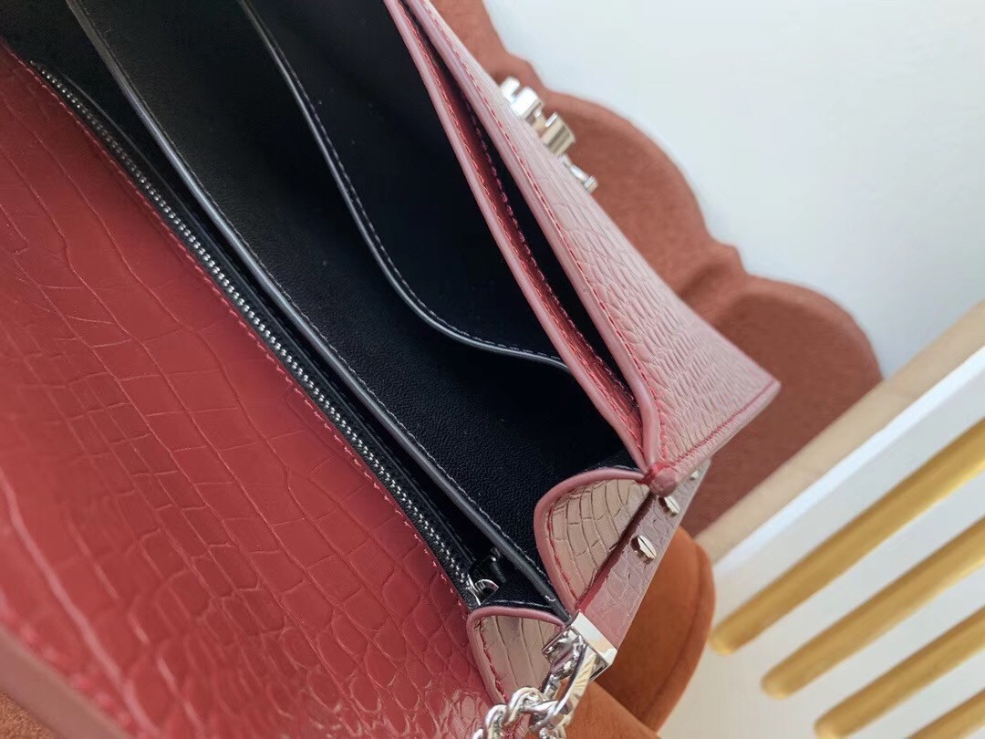 Saint Laurent Cassandra Clasp Bag In Bordeaux Croc-Embossed Leather 483