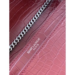 Saint Laurent Cassandra Clasp Bag In Bordeaux Croc-Embossed Leather 483