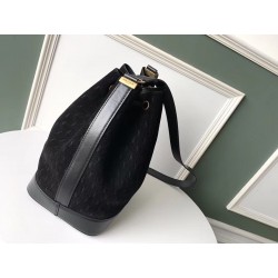 Saint Laurent Monogram All Over Bucket Bag In Black Suede 998