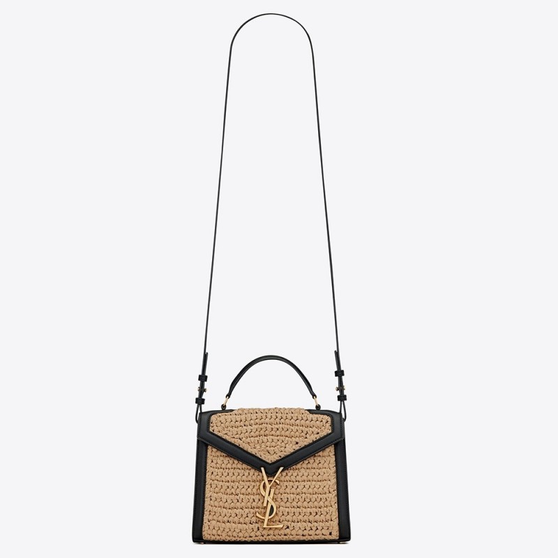 Saint Laurent Cassandra Mini Top Handle Bag In Raffia 822