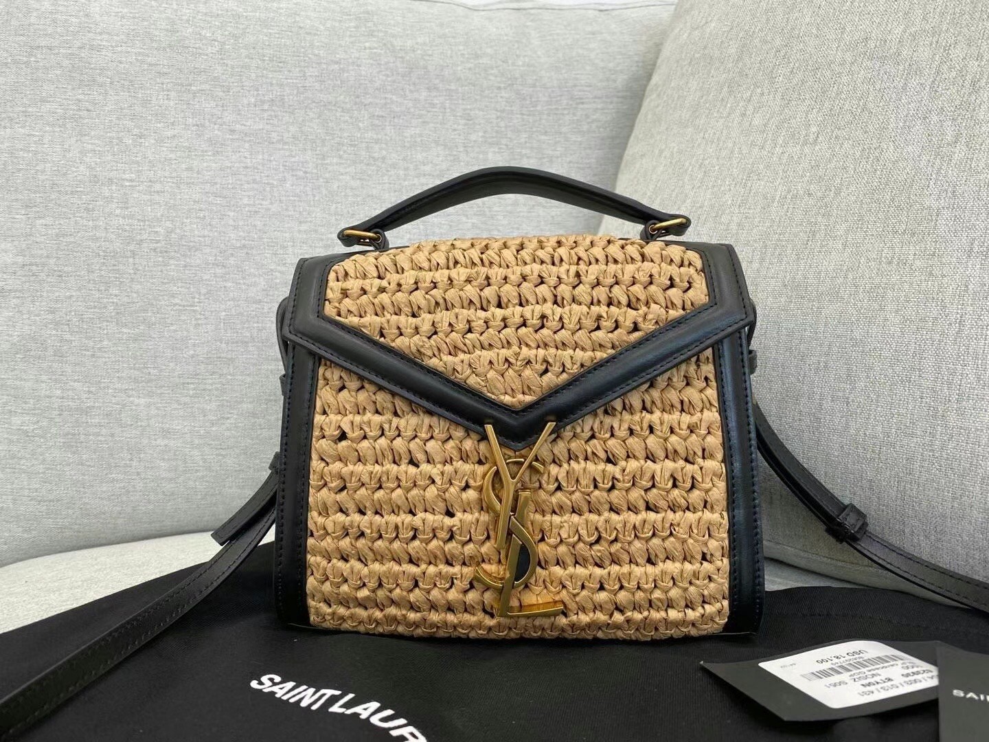 Saint Laurent Cassandra Mini Top Handle Bag In Raffia 822