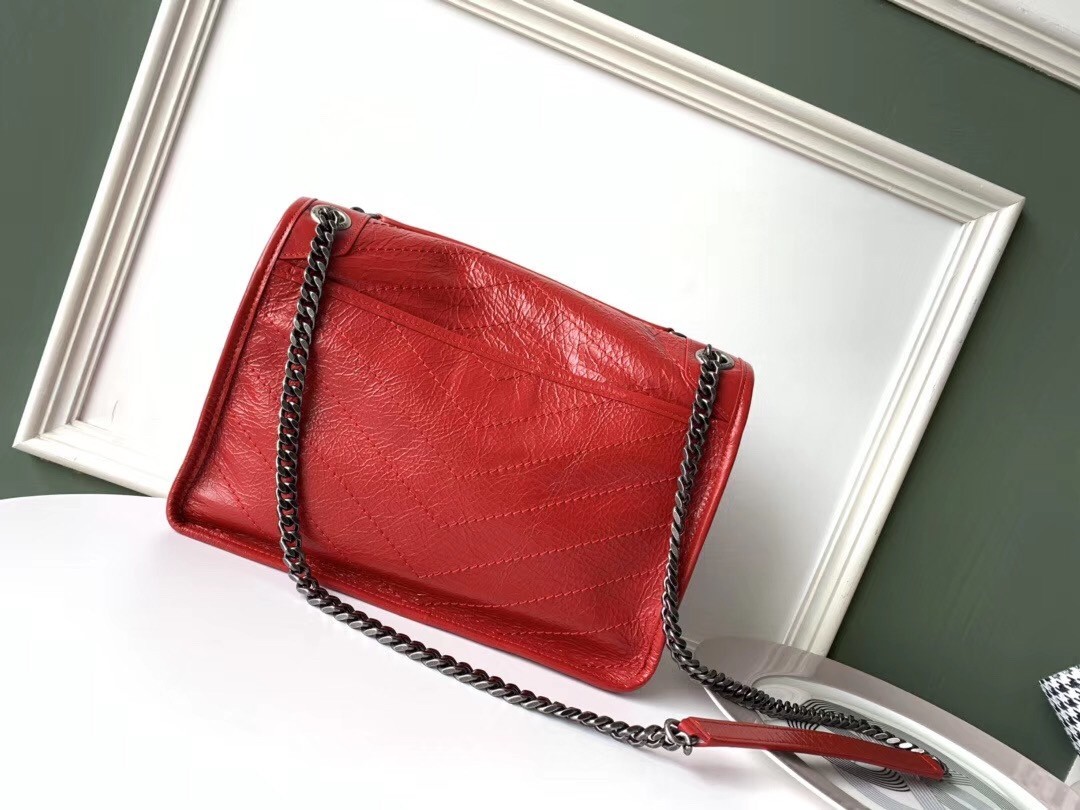 Saint Laurent Medium Niki Bag In Red Crinkled Leather 627