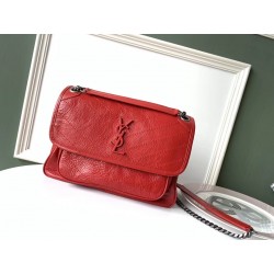 Saint Laurent Medium Niki Bag In Red Crinkled Leather 627