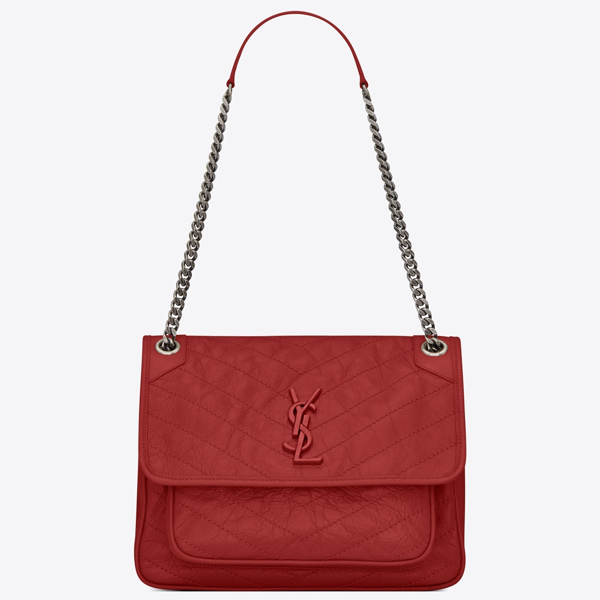 Saint Laurent Medium Niki Bag In Red Crinkled Leather 627