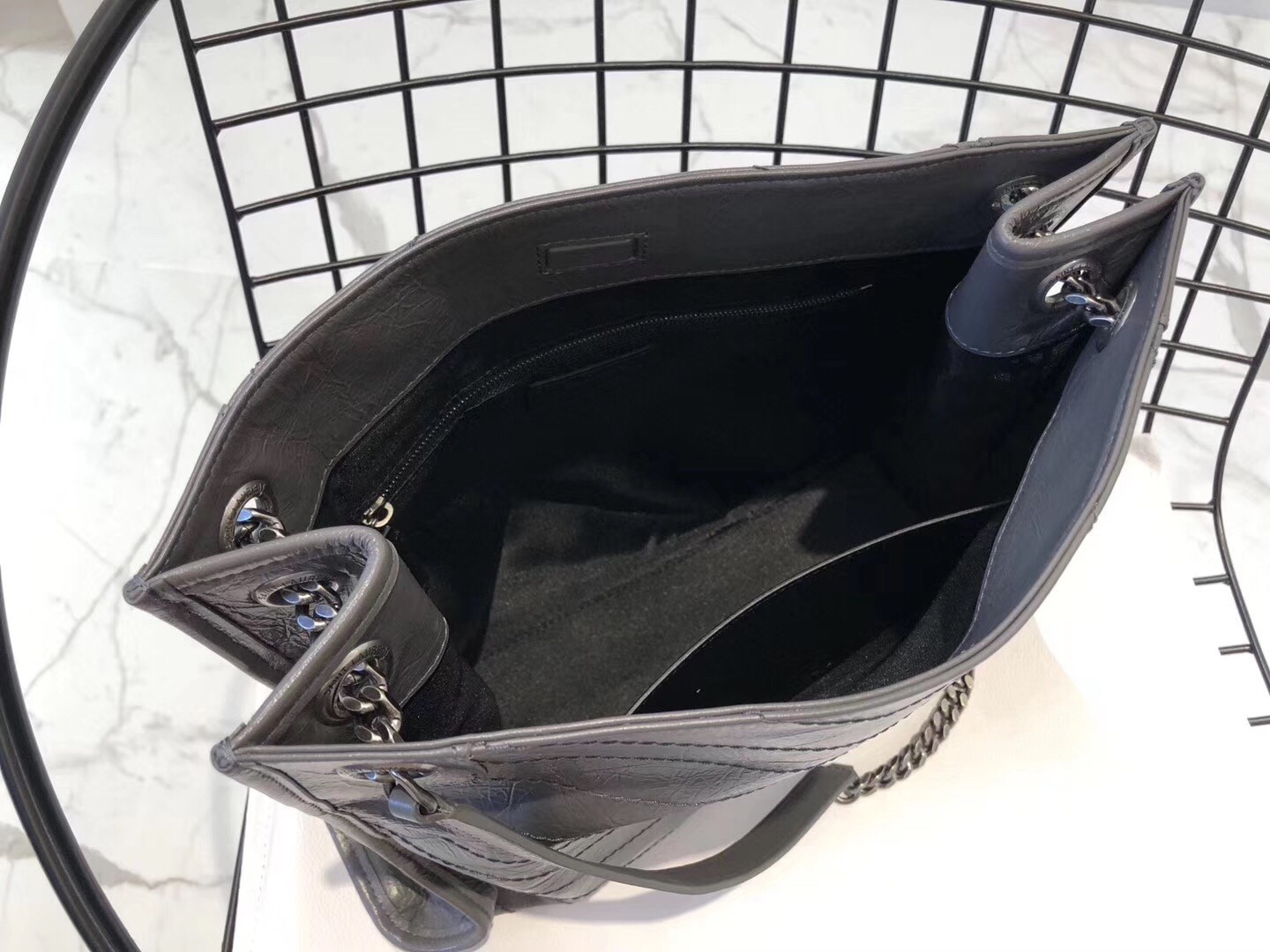 Saint Laurent Medium Niki Shopping Bag In Storm Leather  724