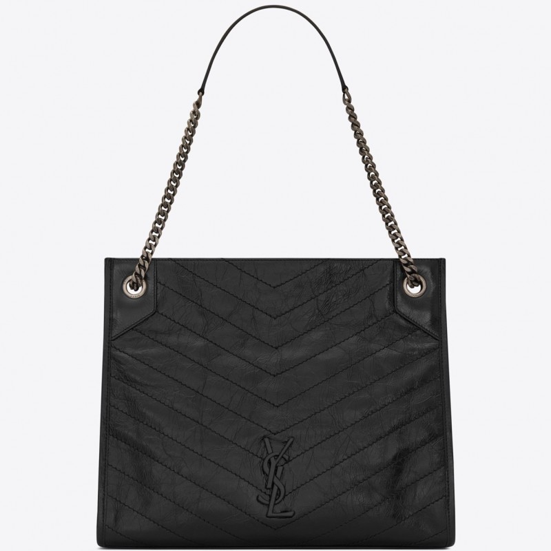 Saint Laurent Medium Niki Shopping Bag In Black Leather  753