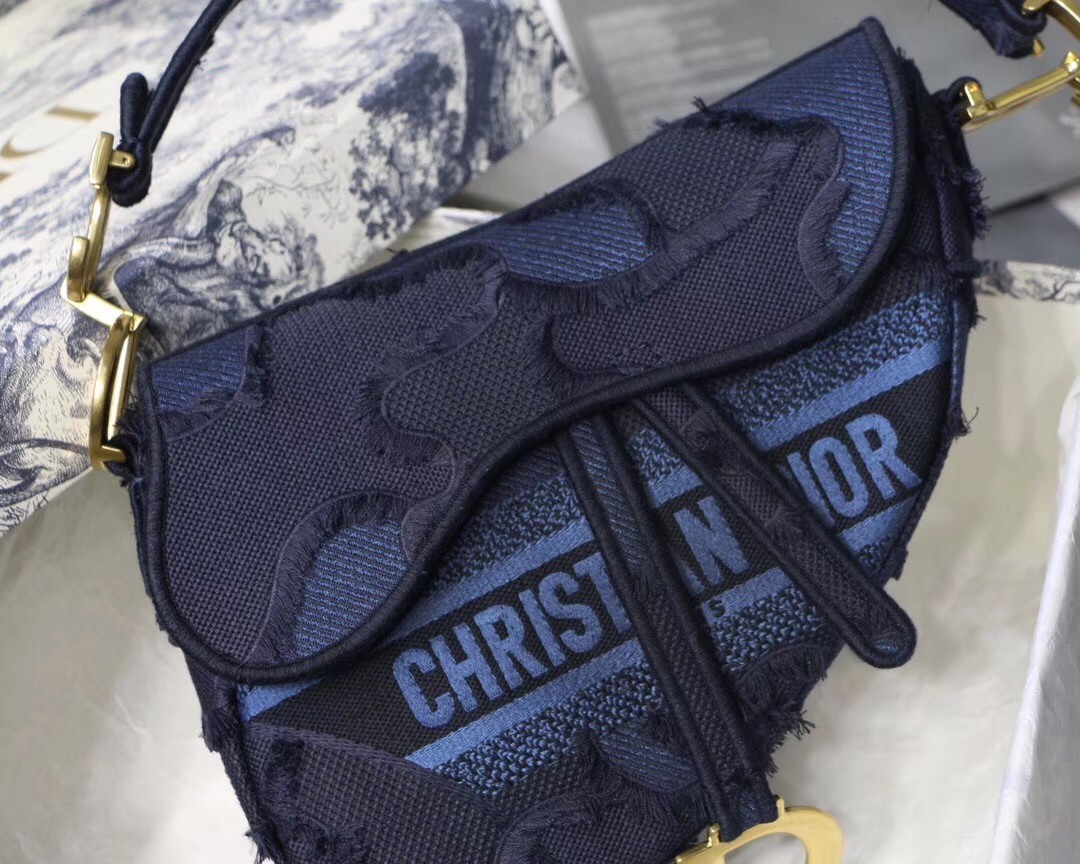 Dior Saddle Bag In Blue Camouflage Canvas 800