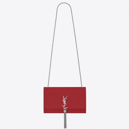 Saint Laurent Medium Kate Bag With Tassel In Red Grained Leather 996