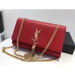 Saint Laurent Medium Kate Bag With Tassel In Red Grained Leather 996