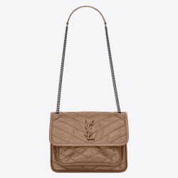 Saint Laurent Baby Niki Chain Bag In Taupe Crinkled Leather 889