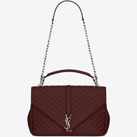 Saint Laurent College Large Bag In Bordeaux Matelasse Leather 710