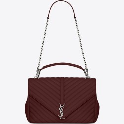 Saint Laurent College Large Bag In Bordeaux Matelasse Leather 710