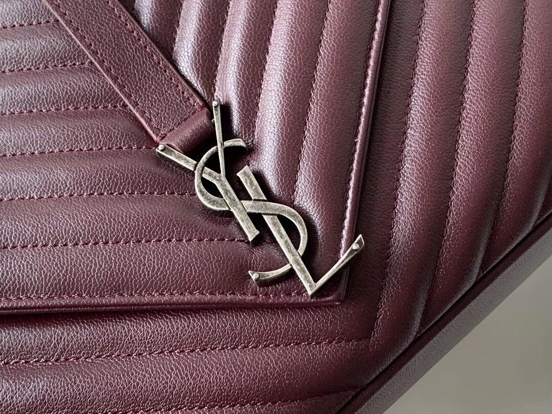 Saint Laurent College Large Bag In Bordeaux Matelasse Leather 710