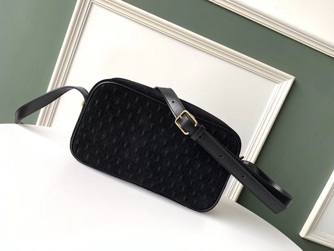 Saint Laurent Monogram All Over Camera Bag In Black Suede 771