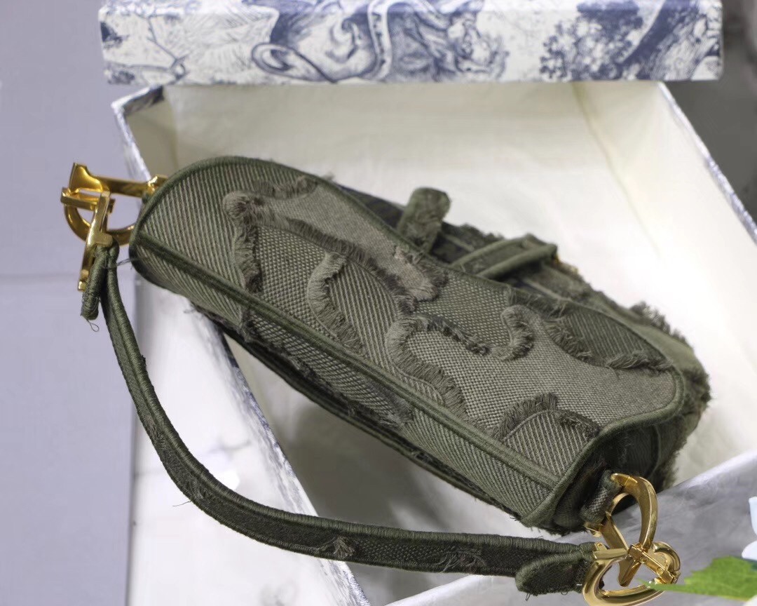 Dior Saddle Bag In Green Camouflage Canvas 162