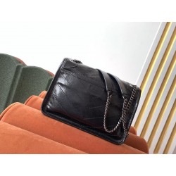 Saint Laurent Baby Niki Chain Bag In Black Crinkled Leather 824