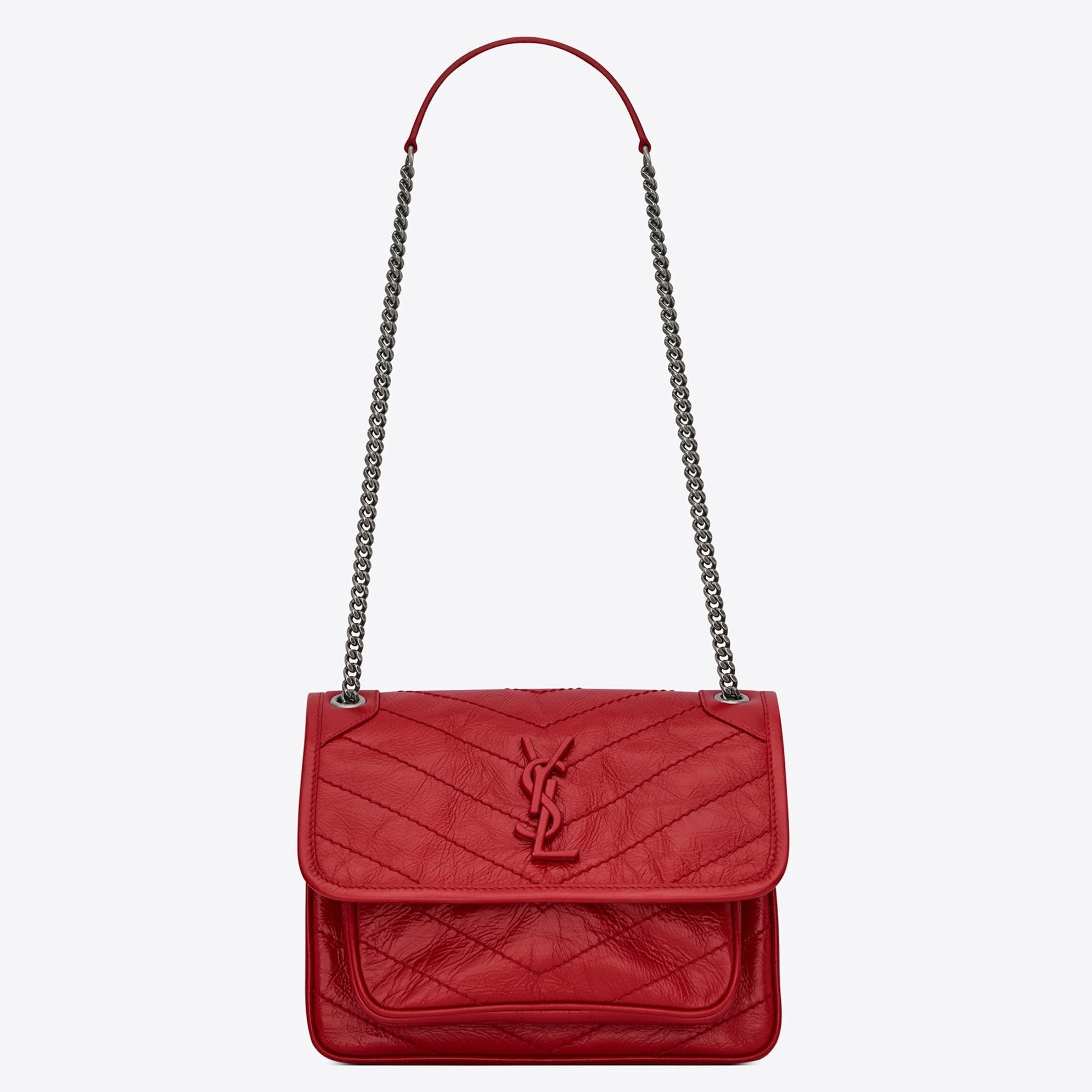 Saint Laurent Baby Niki Chain Bag In Red Crinkled Leather 848