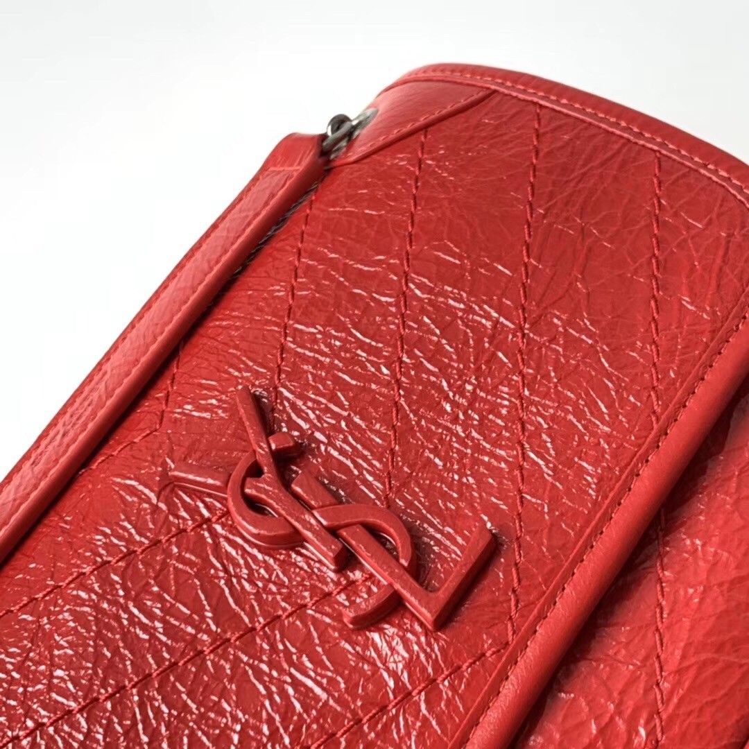 Saint Laurent Baby Niki Chain Bag In Red Crinkled Leather 848