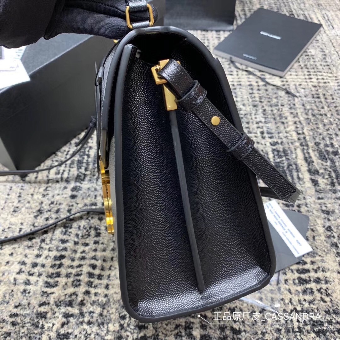 Saint Laurent Cassandra Medium Bag In Black Grained Leather 873
