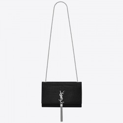 Saint Laurent Medium Kate Bag With Tassel In Black Croc-Embossed Leather 933